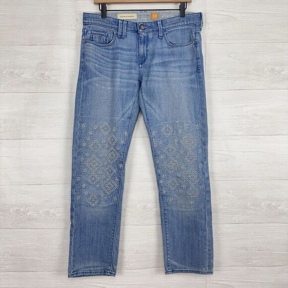 Pilcro Low-Rise Slim Boyfriend Jeans 28 Blue Light Wash Embroidered Straight Leg - Picture 13 of 13